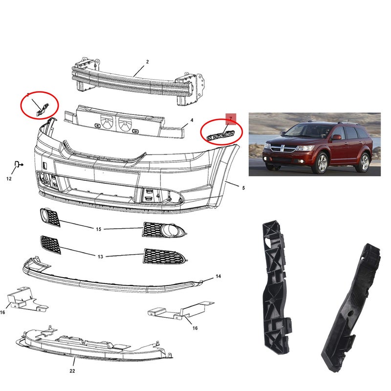 CNUPSM Front Bumper Bracket Support 1 Pair Left and Right Side Compatible with 2009-2017 Dodge Journey 5178411AD 5178410AD CH1032105 CH1033105 - Image 3